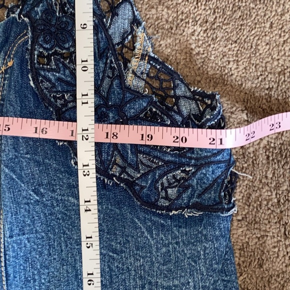 Free People Crown Jewel Denim Dress with Lace detail and scallop bottom hem, XL - Picture 5 of 17